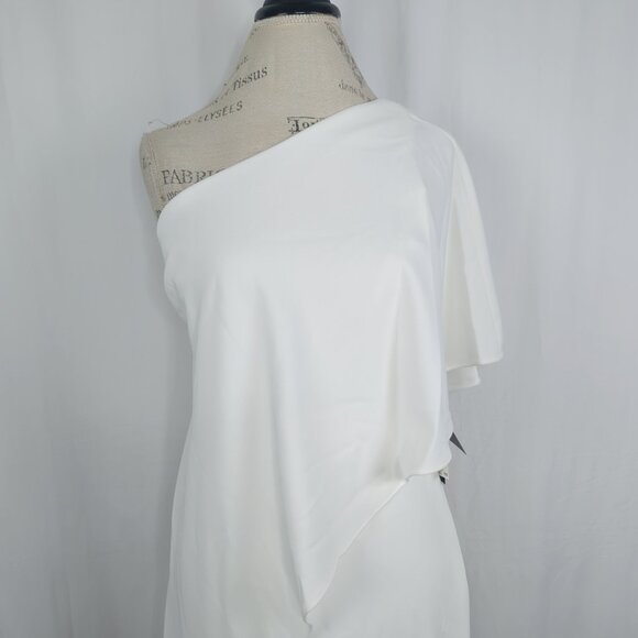 Adrianna Papell Jumpsuit White Asymmetrical One Shoulder NWT - Picture 3 of 16